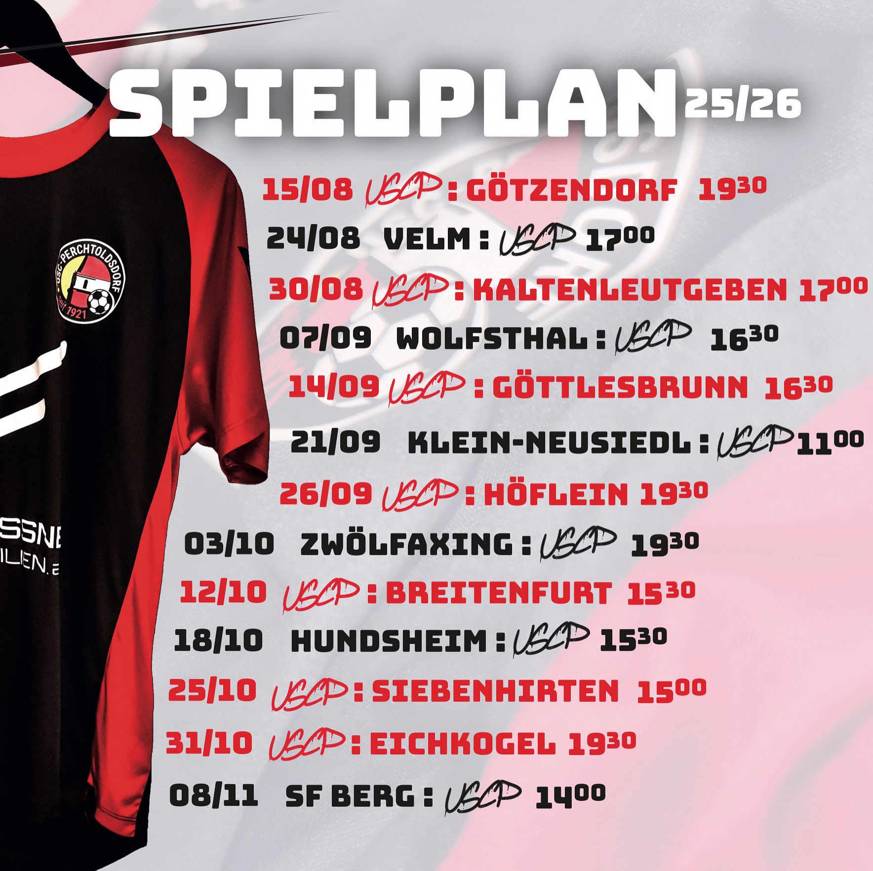 Spielplan der USC Perchtoldsdorf Kampfmannschaft für die Herbstsaison 2025/2026